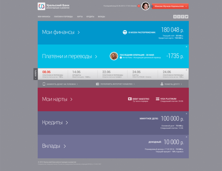 Online banking interface